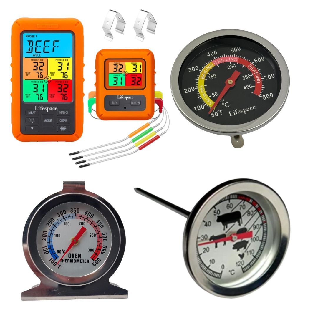 Lifespace Ultimate Braai & Oven Thermometer Bundle – 4-Probe Wireless + Probe BBQ + Universal Replacement + Pizza/Oven Thermometer Set