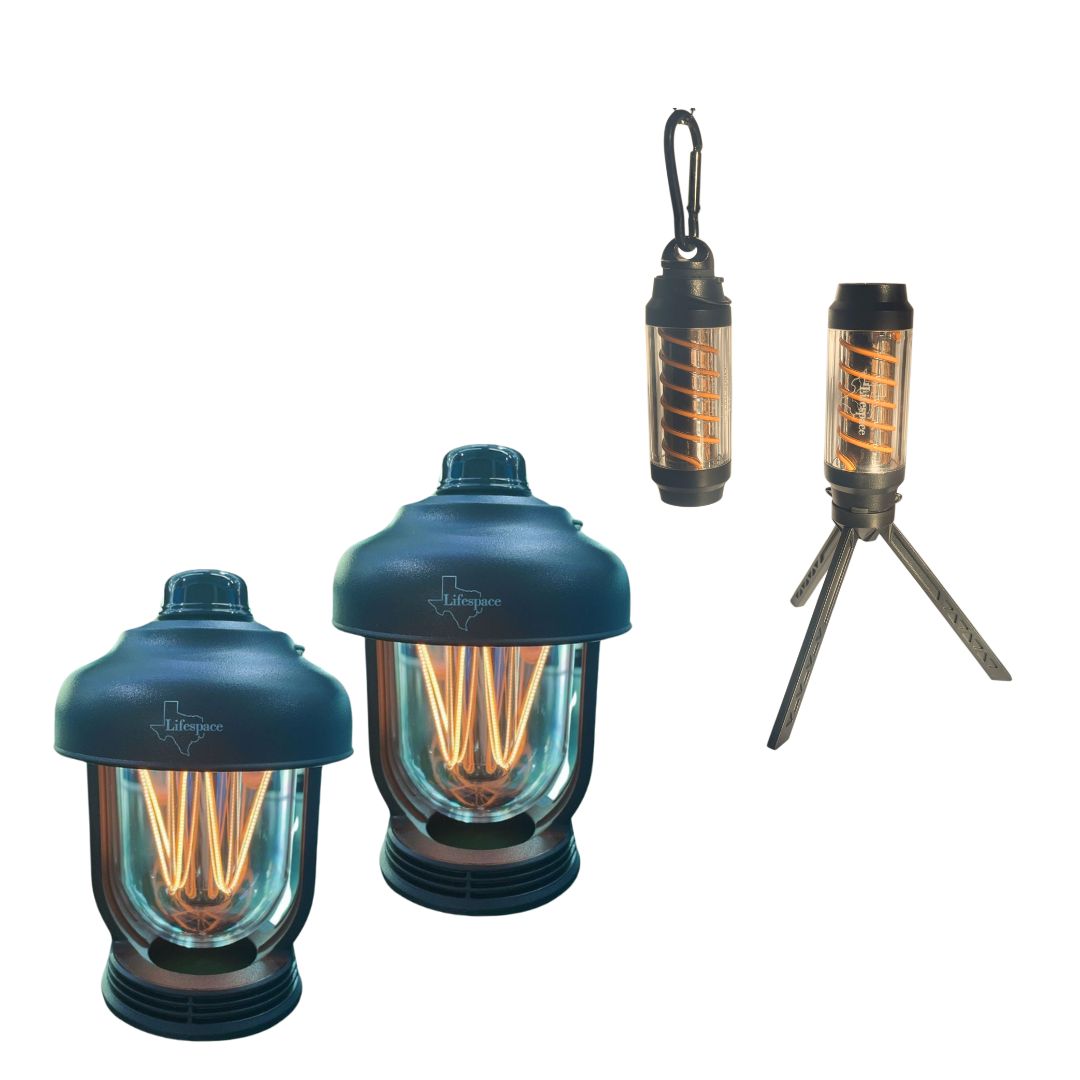 Lifespace Ultimate Outdoor Camping Lighting Bundle – 2x Camping Lanterns + 2x Mini Light Sticks with Carabiners