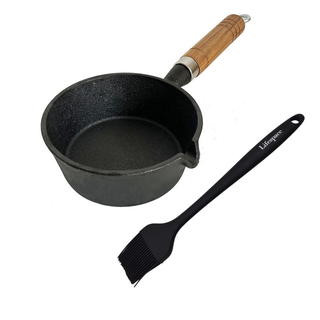 Lifespace Cast Iron Basting Pot & Premium Silicone Basting Brush Bundle