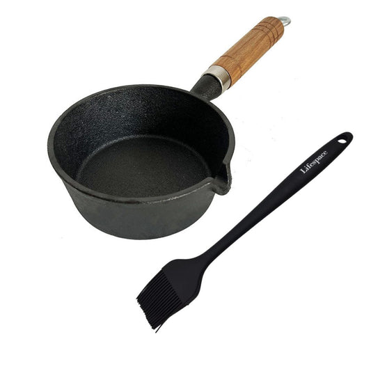 Lifespace Cast Iron Basting Pot & Premium Silicone Basting Brush Bundle