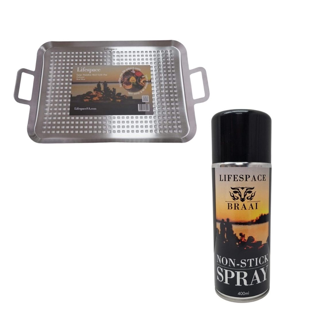 Lifespace Large Perforated Braai Pan + 400ml Non-Stick Spray Combo Pack