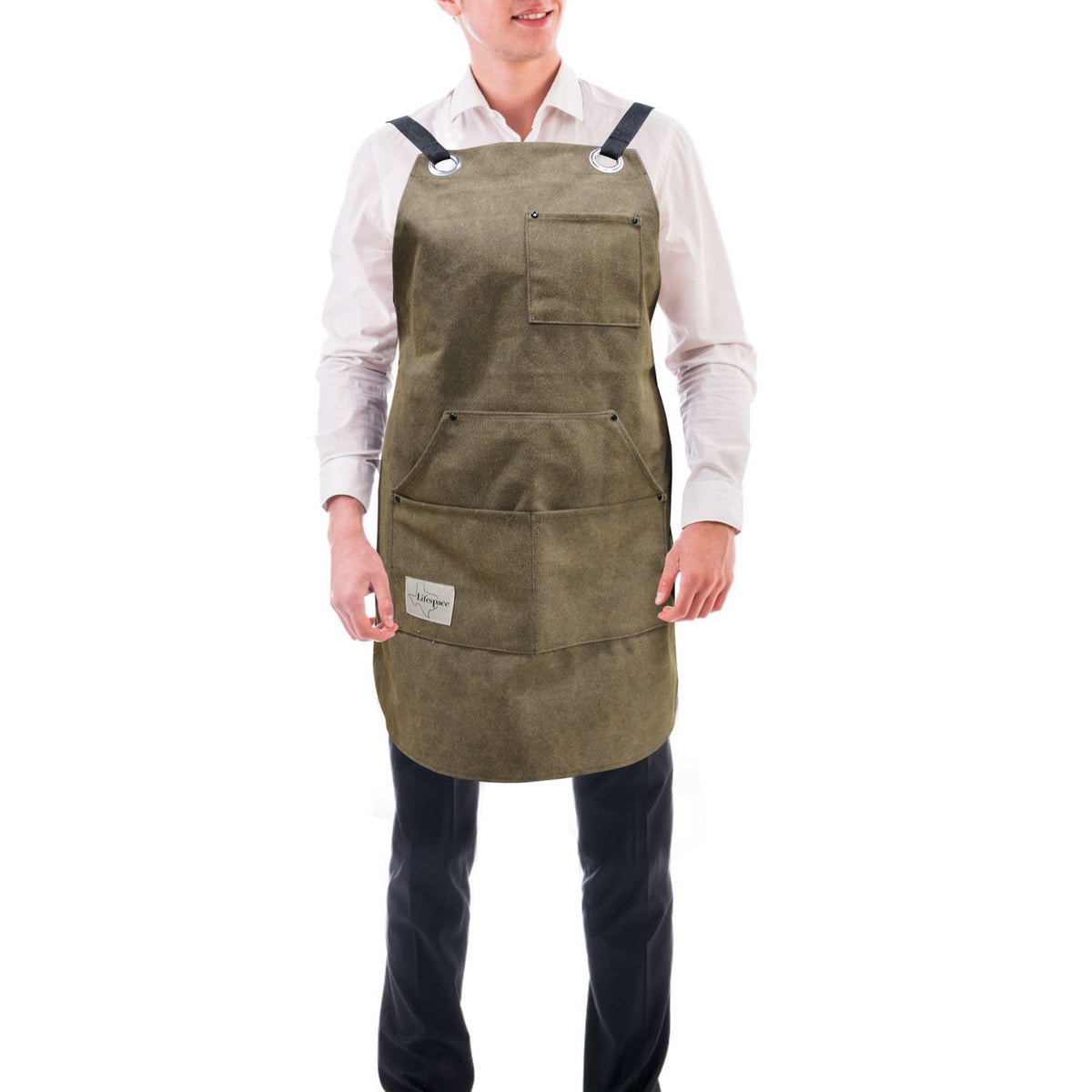 Lifespace Premium Khaki Wax Canvas BBQ Grill Work Apron with Pockets