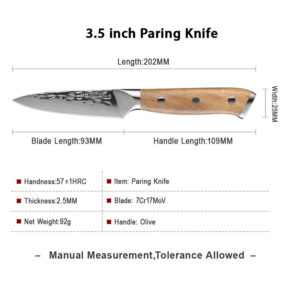 ARRIVING SOON Lifespace 3,5" Hammer Forged Paring Knife with Olive Wood Handle - Lifespace