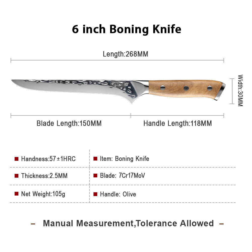 ARRIVING SOON! Lifespace 6" Hammer Forged Boning Knife with Olive Wood Handle - Lifespace