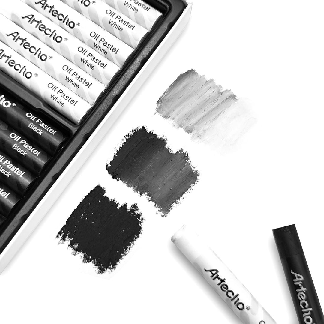 Artecho 12pc Oil Pastel Professional Range - 6 x Black & 6 x White - 2-Pack - Lifespace