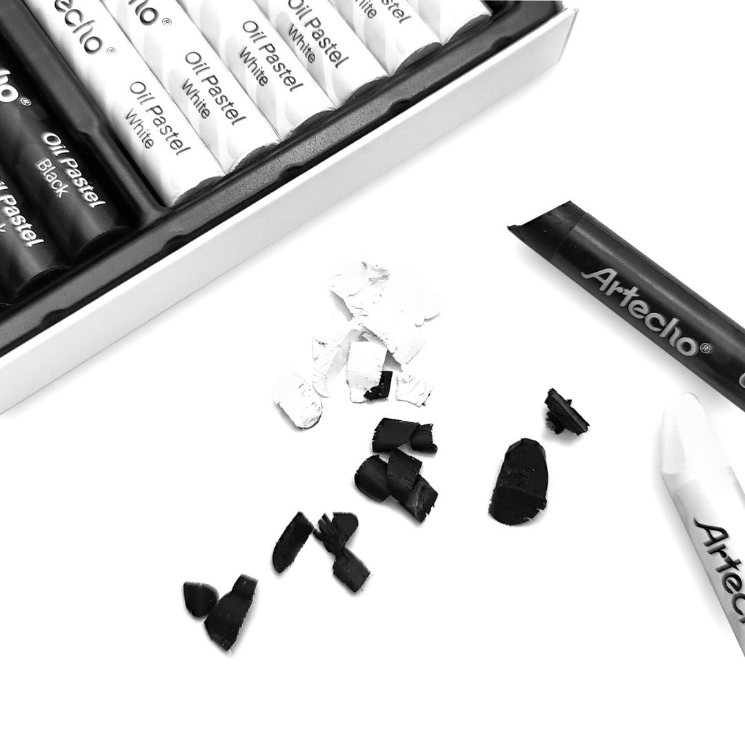 Artecho 12pc Oil Pastel Professional Range - 6 x Black & 6 x White - 2-Pack - Lifespace