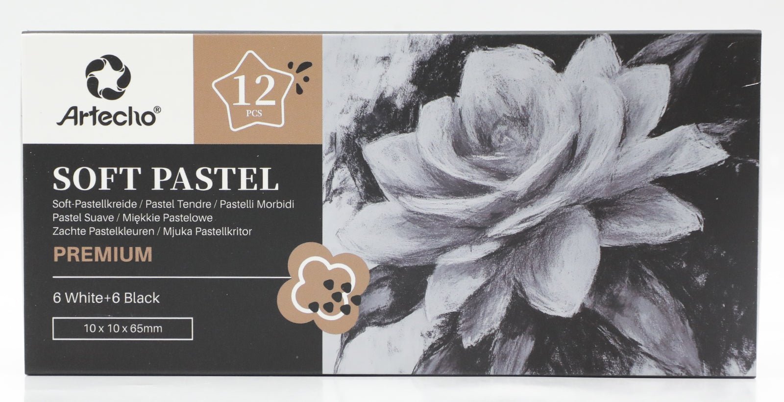 Artecho 12pc Soft Pastel Professional Range - 6 x Black & 6 x White - Lifespace