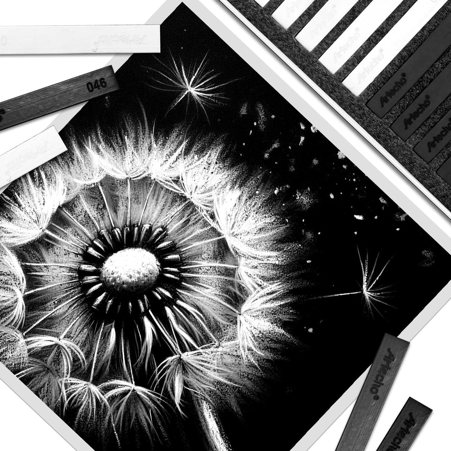 Artecho 12pc Soft Pastel Professional Range - 6 x Black & 6 x White - Lifespace