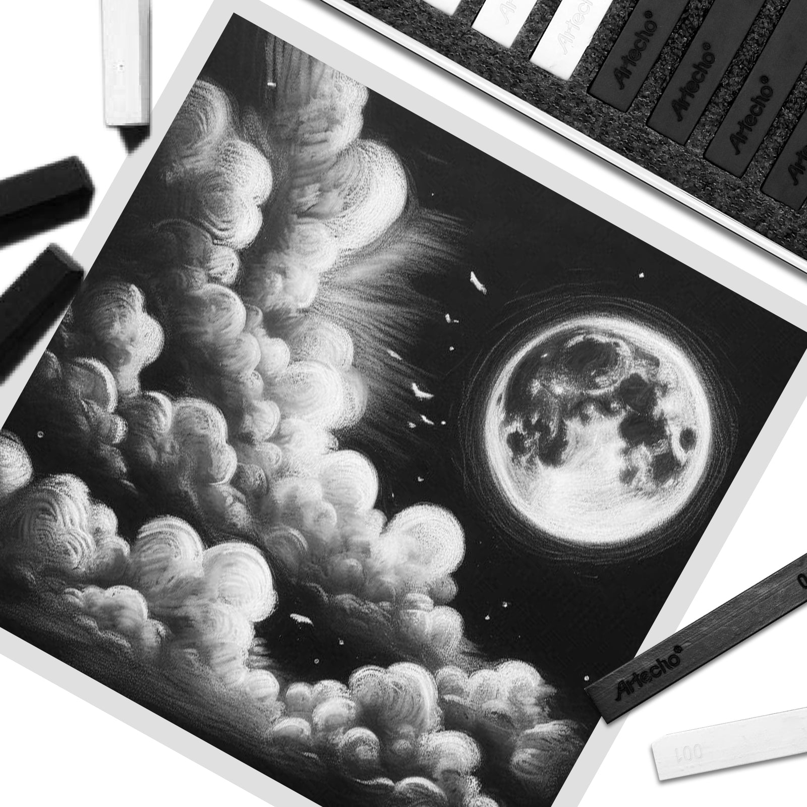 Artecho 12pc Soft Pastel Professional Range - 6 x Black & 6 x White - Lifespace