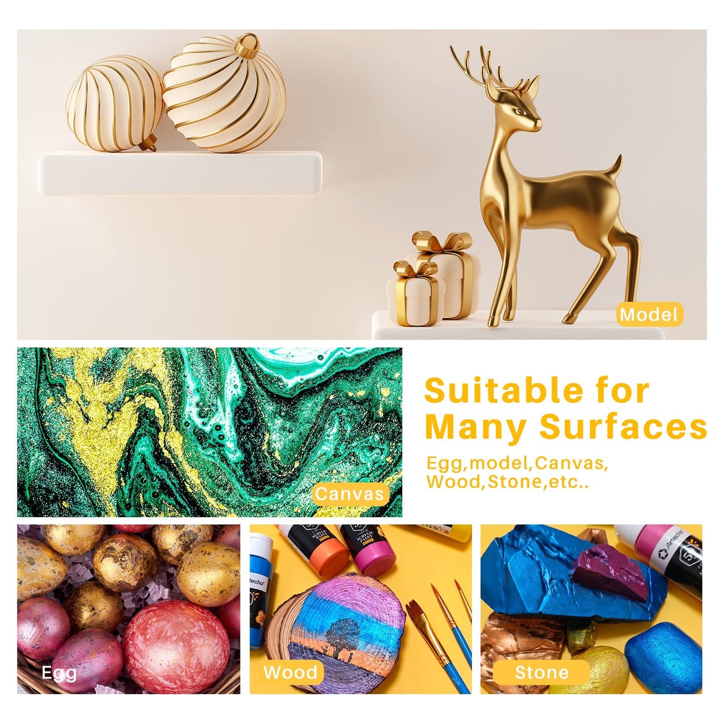 Artecho 20 Metallic Colours Acrylic Paint Set & 10pc Paint Brush Set - 59ml Bottles - Lifespace