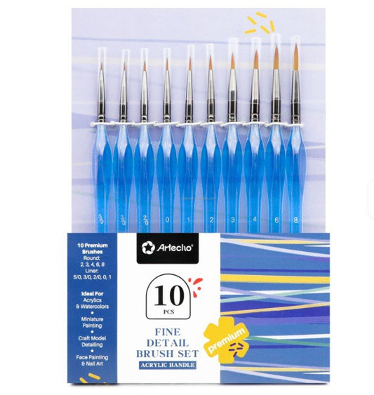 Artecho Artist 10pce Fine Detail Brush Set - Professional - Lifespace