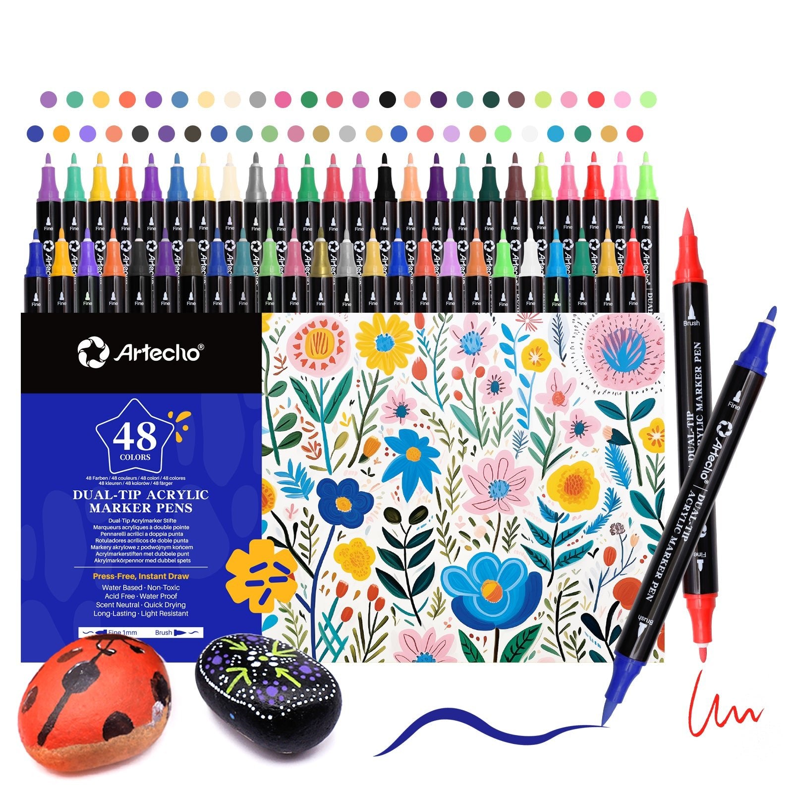 Artecho Double Tip Acrylic Marker Pen Set of 48 Colours - 0.5 - 5mm Line Width - Lifespace