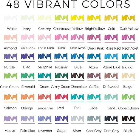 Artecho Double Tip Acrylic Marker Pen Set of 48 Colours - 0.5 - 5mm Line Width - Lifespace