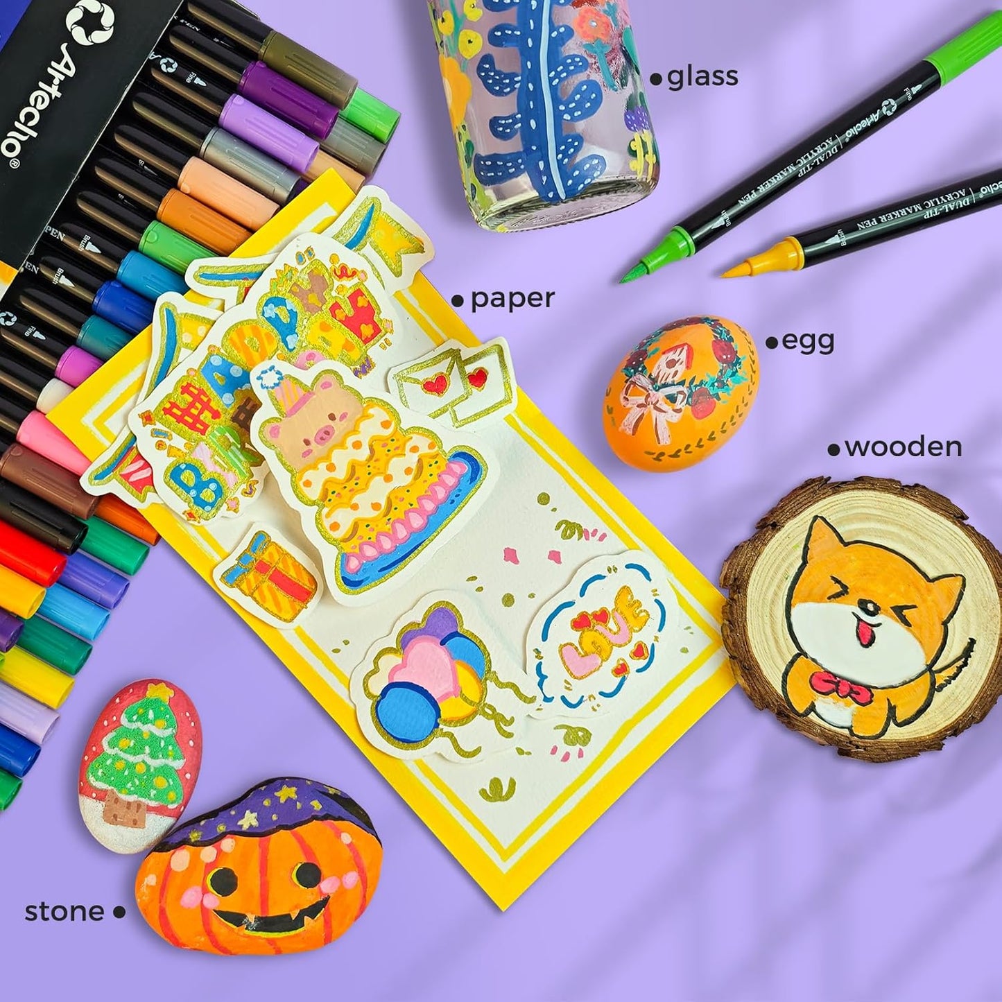 Artecho Double Tip Acrylic Marker Pen Set of 48 Colours - 0.5 - 5mm Line Width - Lifespace