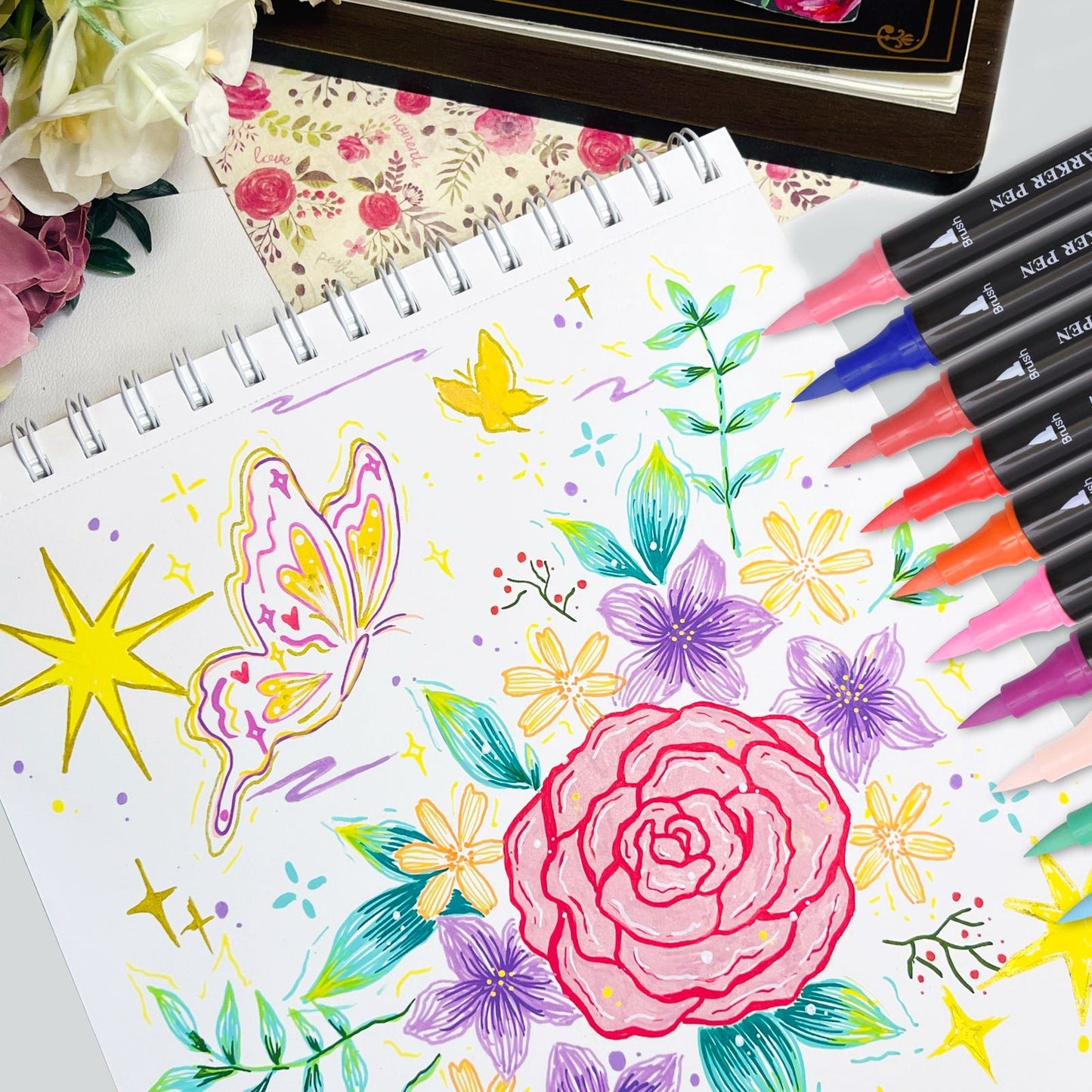 Artecho Double Tip Acrylic Marker Pen Set of 48 Colours - 0.5 - 5mm Line Width - Lifespace