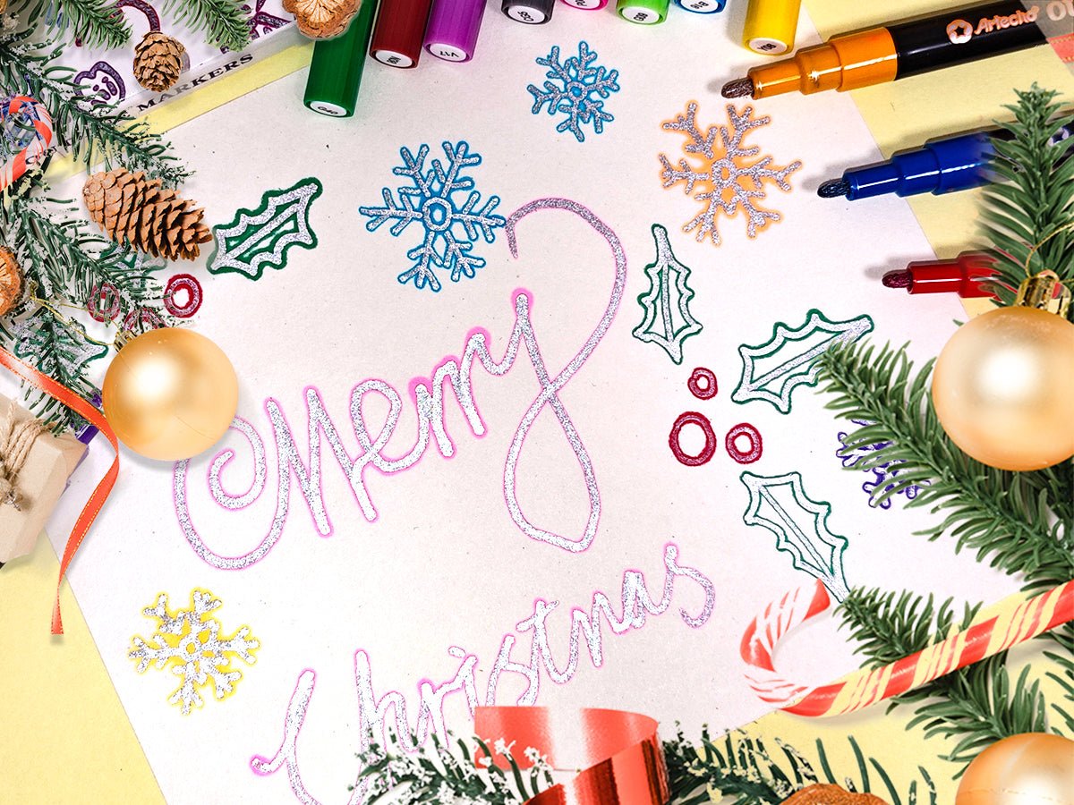 Artecho Dual - Colour Effect Metallic Outline Marker Set - 12 Glitter Colours - Lifespace