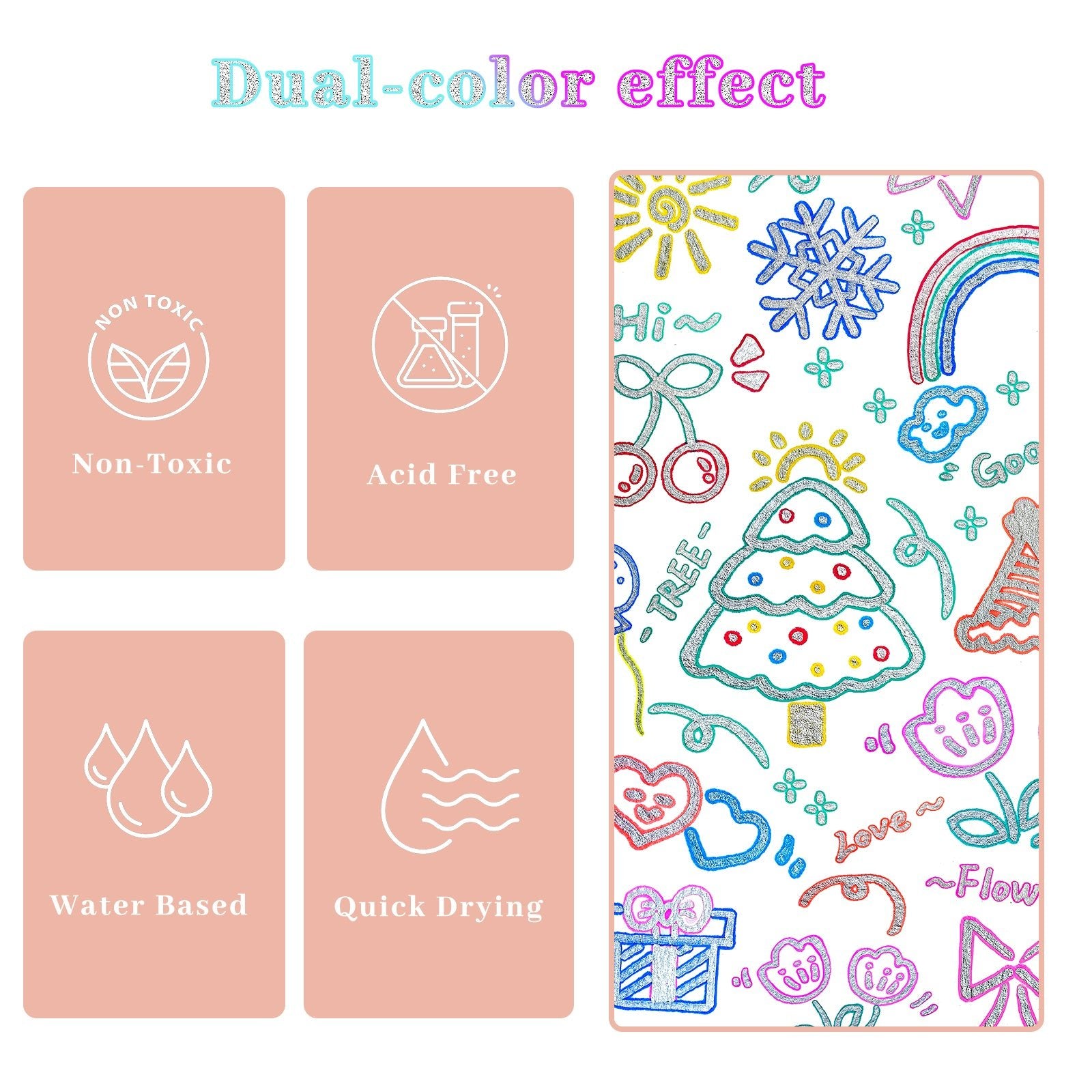 Artecho Dual - Colour Effect Metallic Outline Marker Set - 12 Glitter Colours - Lifespace