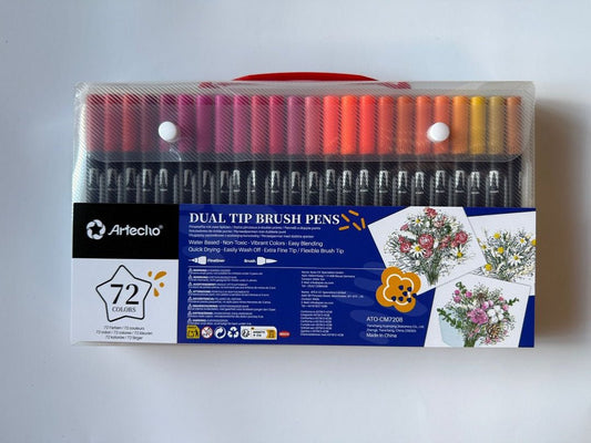Artecho Dual - Tip Watercolour Brush Pens Set in a Custom Zip Pouch - 72 Colours - 0.4 - 2mm Line Width - Lifespace