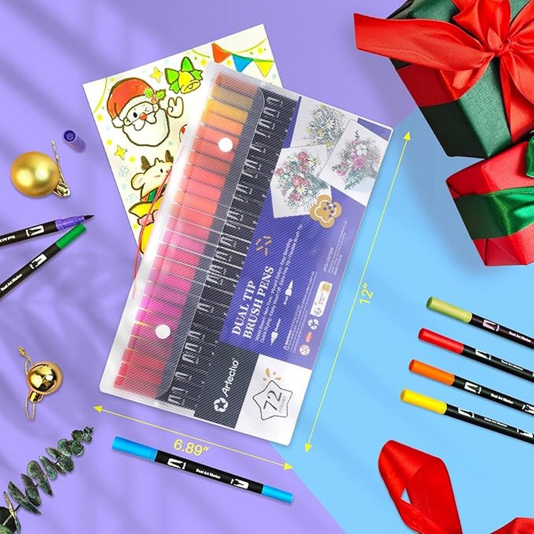 Artecho Dual - Tip Watercolour Brush Pens Set in a Custom Zip Pouch - 72 Colours - 0.4 - 2mm Line Width - Lifespace
