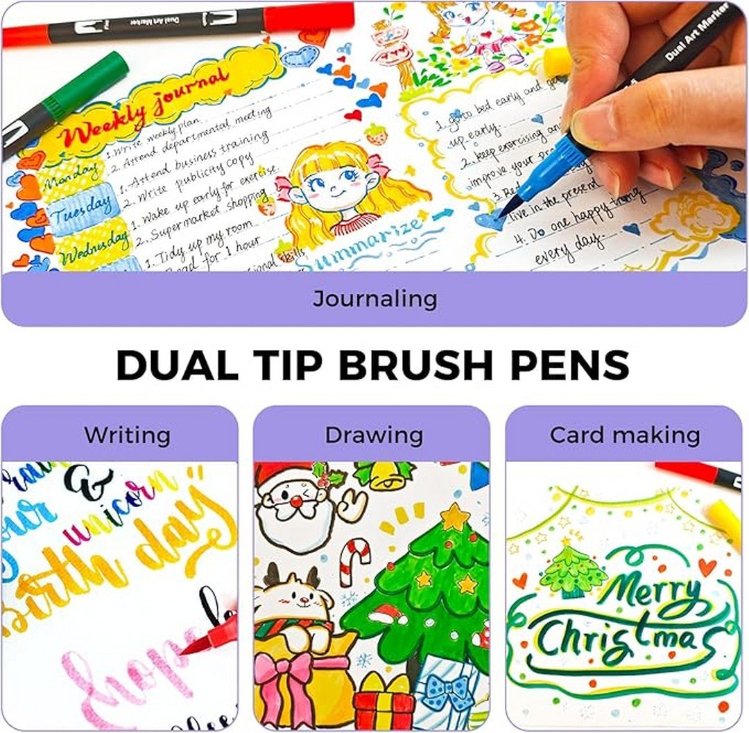 Artecho Dual - Tip Watercolour Brush Pens Set in a Custom Zip Pouch - 72 Colours - 0.4 - 2mm Line Width - Lifespace