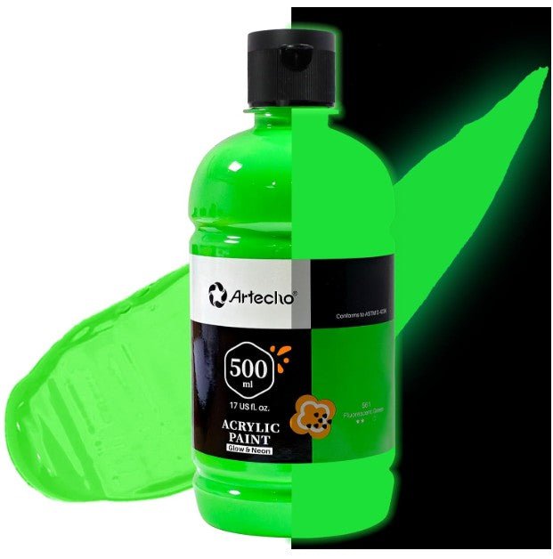 Artecho Florescent Green Acrylic Neon Glow-In-The-Dark Paint - 500ml - Lifespace