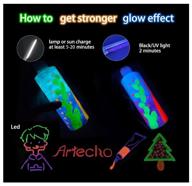 Artecho Florescent Green Acrylic Neon Glow-In-The-Dark Paint - 500ml - Lifespace