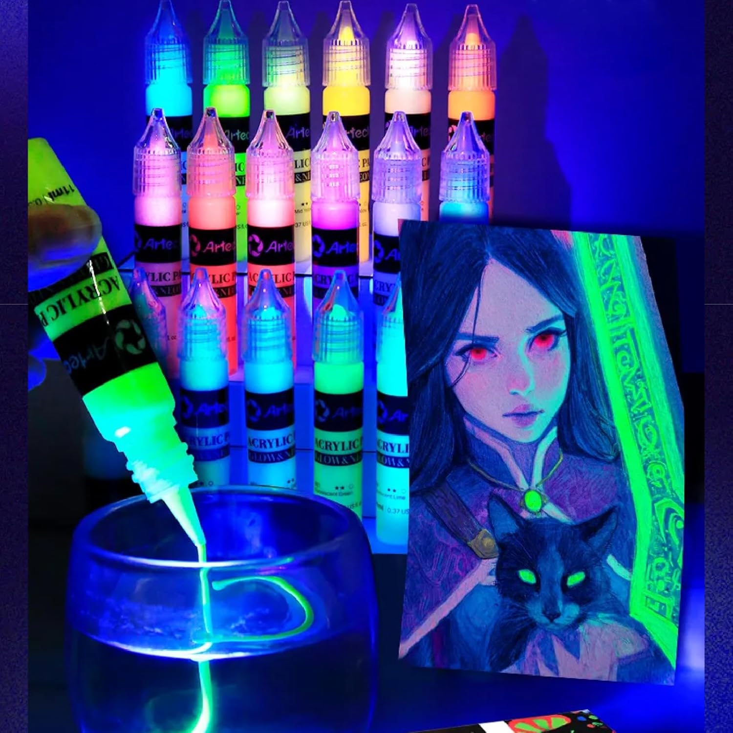 Artecho Neon Glow in the Dark Acrylic Paint Pen Set, 18 x 11ml Squeezable Acrylic Paint Pens - Lifespace
