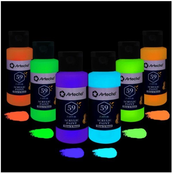 Artecho Neon Paint - Set of 6 Colours, 59ml Acrylic Paint - Lifespace
