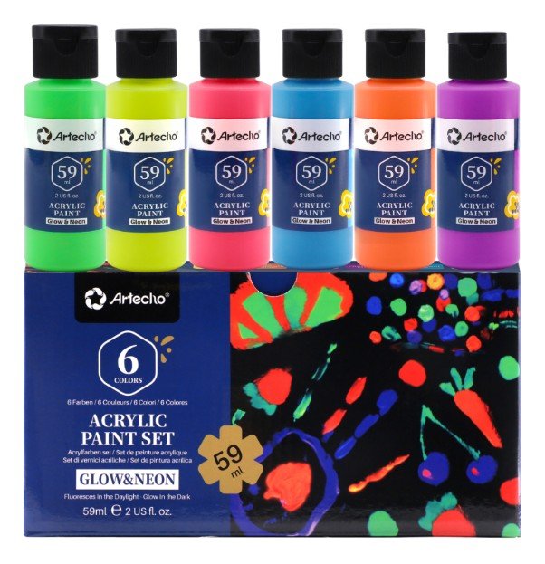Artecho Neon Paint - Set of 6 Colours, 59ml Acrylic Paint - Lifespace