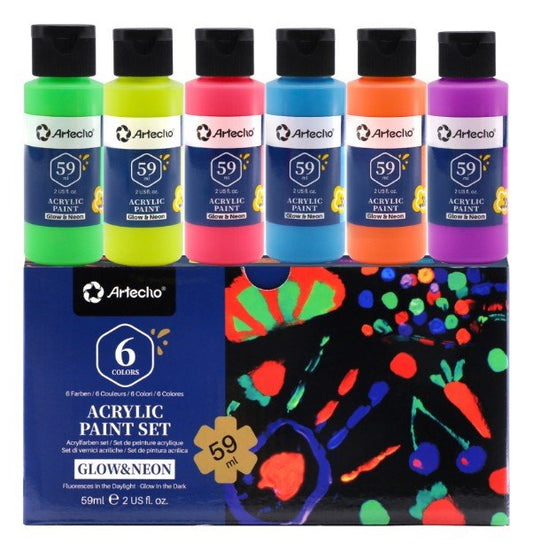 Artecho Neon Paint - Set of 6 Colours, 59ml Acrylic Paint - Lifespace