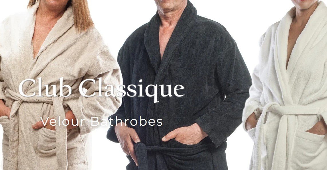 Club Classique Unisex Pure Cotton Velour Collared Bathrobes - Various Sizes and Colours - Lifespace