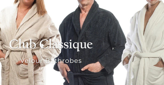 Club Classique Unisex Pure Cotton Velour Collared Bathrobes - Various Sizes and Colours - Lifespace