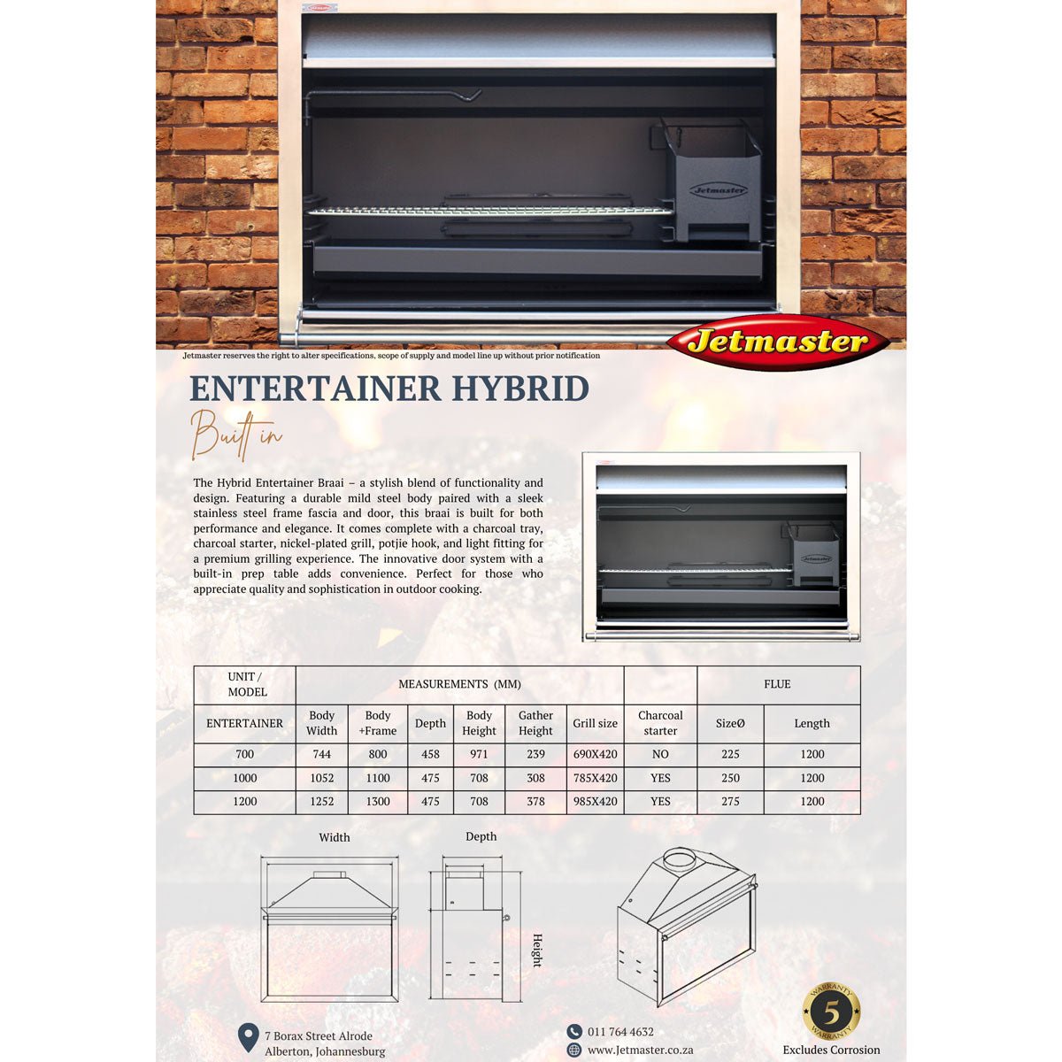 Jetmaster 1000 Entertainer Series Unibraai Built - in Braai - Various Configuration Options - Lifespace
