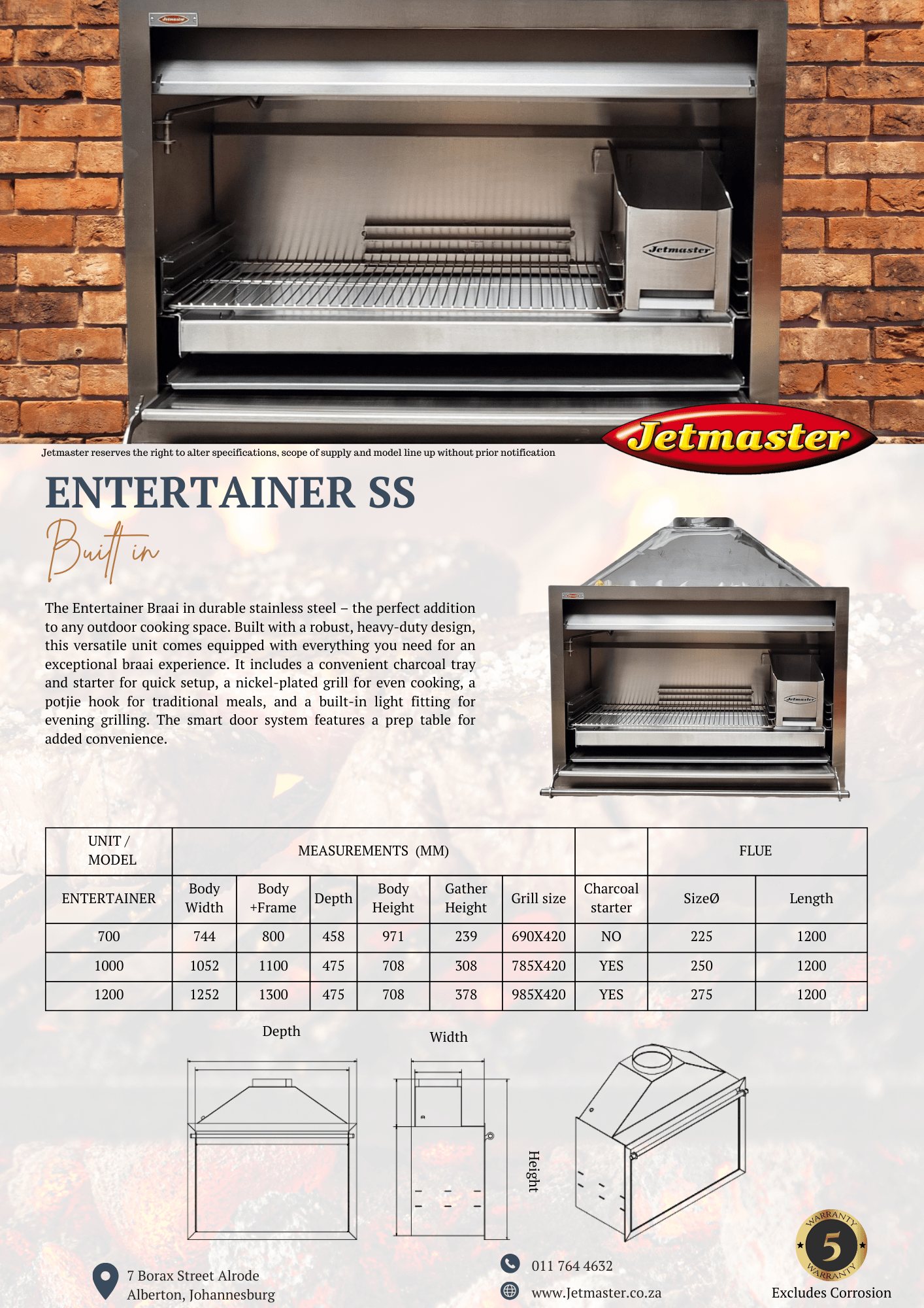 Jetmaster 1000 Entertainer Series Unibraai Built - in Braai - Various Configuration Options - Lifespace