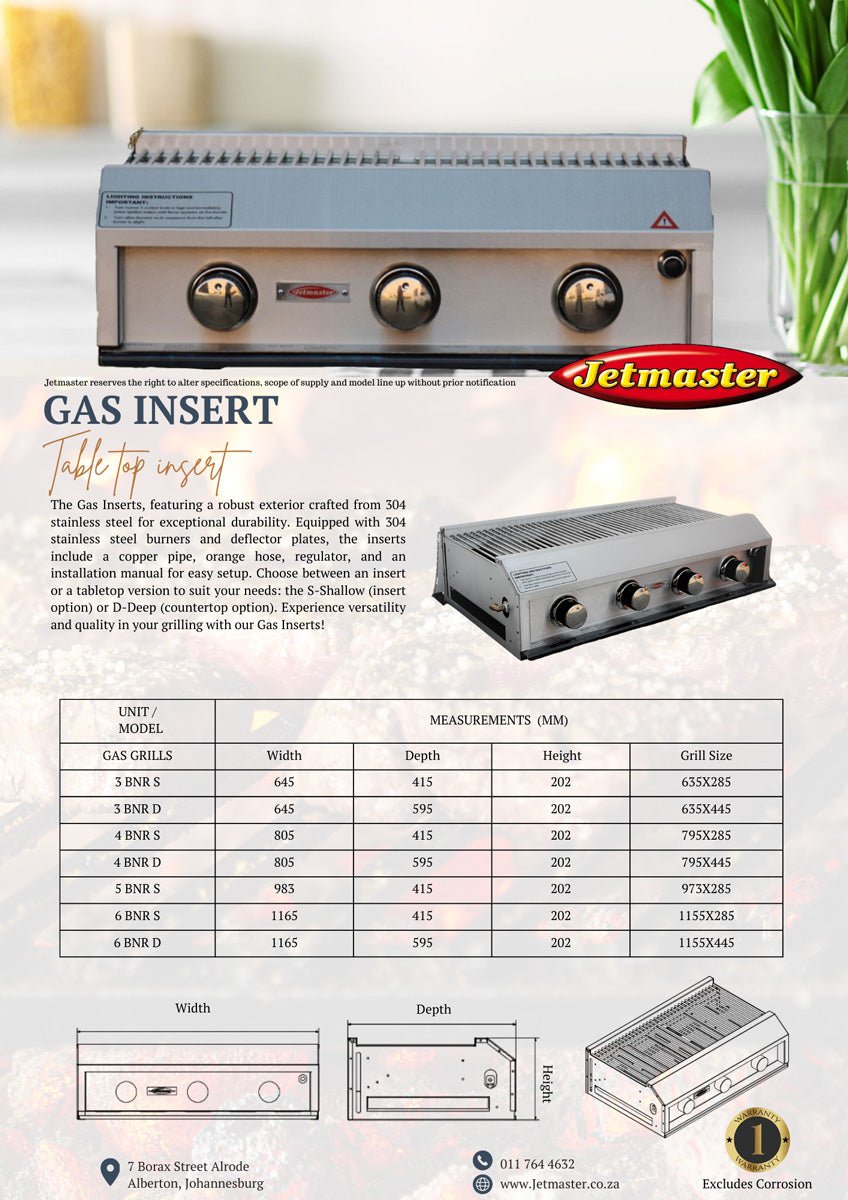 Jetmaster 5-Burner Shallow 304 Stainless Steel Gas Insert Griller/ Bra ...