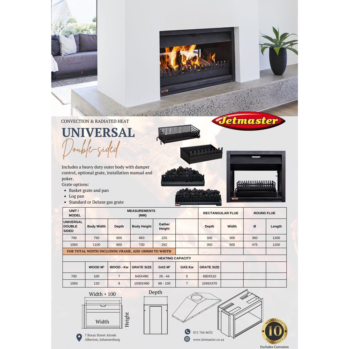 Jetmaster 700 and 1050 Series Professional Universal Double Sided Built - In Fireplace Range - Various Options - Lifespace