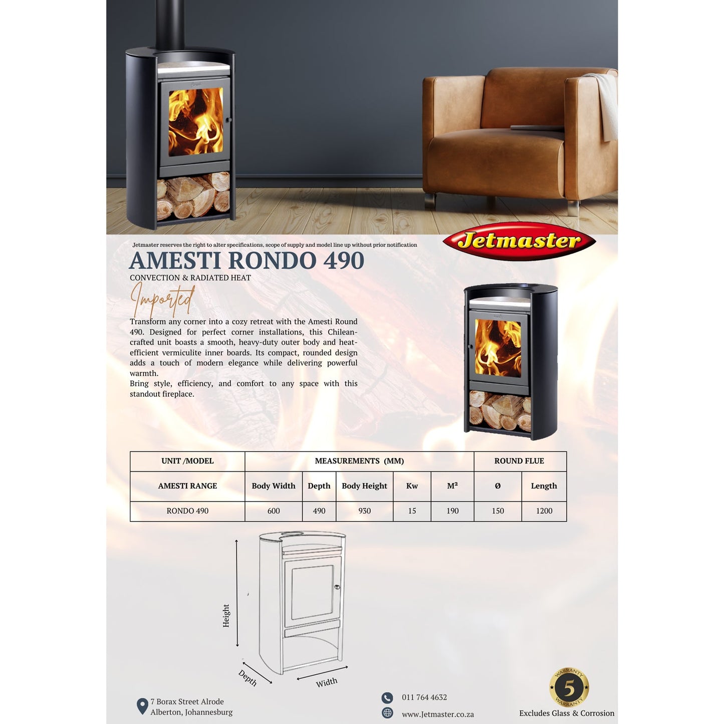 Jetmaster Amesti Rondo 490 Freestanding Slow Combustion Fireplace - Lifespace