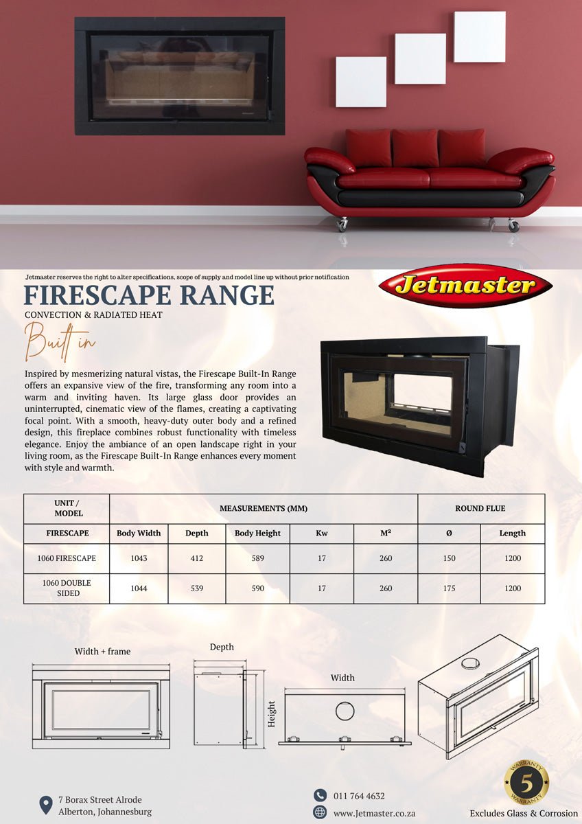 Jetmaster Firescape 1060 Slow Combustion Fireplace - Various Options - Lifespace