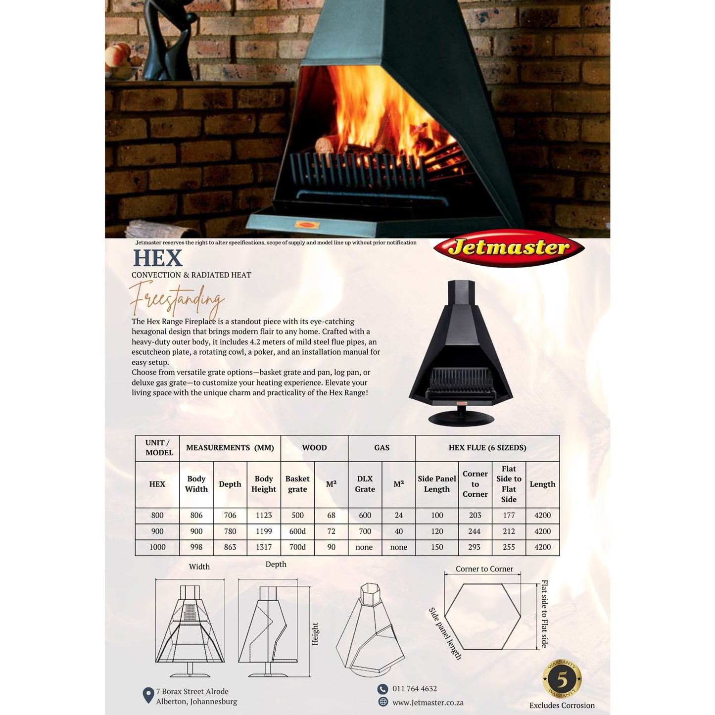 Jetmaster Hex Series Complete Freestanding Fireplace - Package Deal! - Various Models - Lifespace