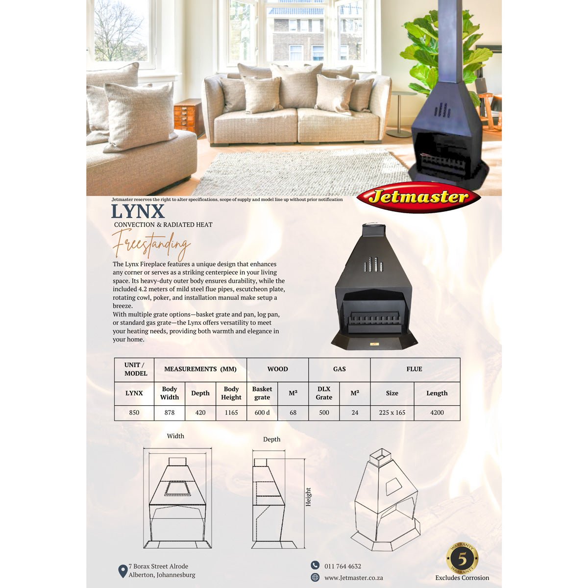 Jetmaster Lynx 850 Complete Freestanding Fireplace - Package Deal! - Lifespace