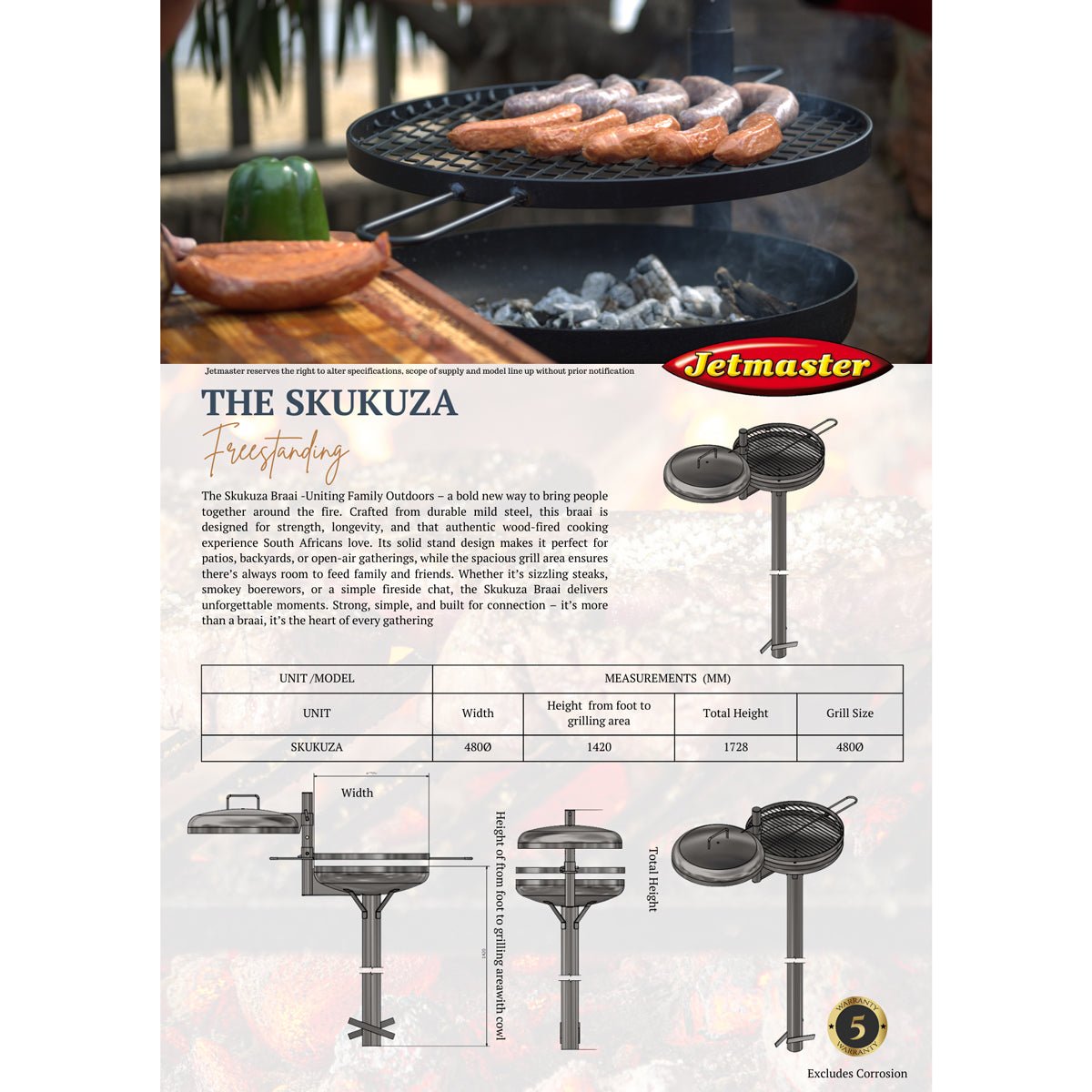 Jetmaster Mild Steel Skukuza Freestanding Braai - Lifespace