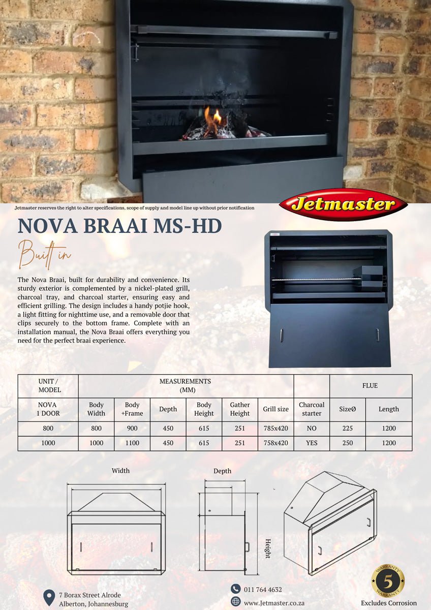 Jetmaster Nova Braai 1000 Mild Steel Built - In Braai with Removable Door - Lifespace