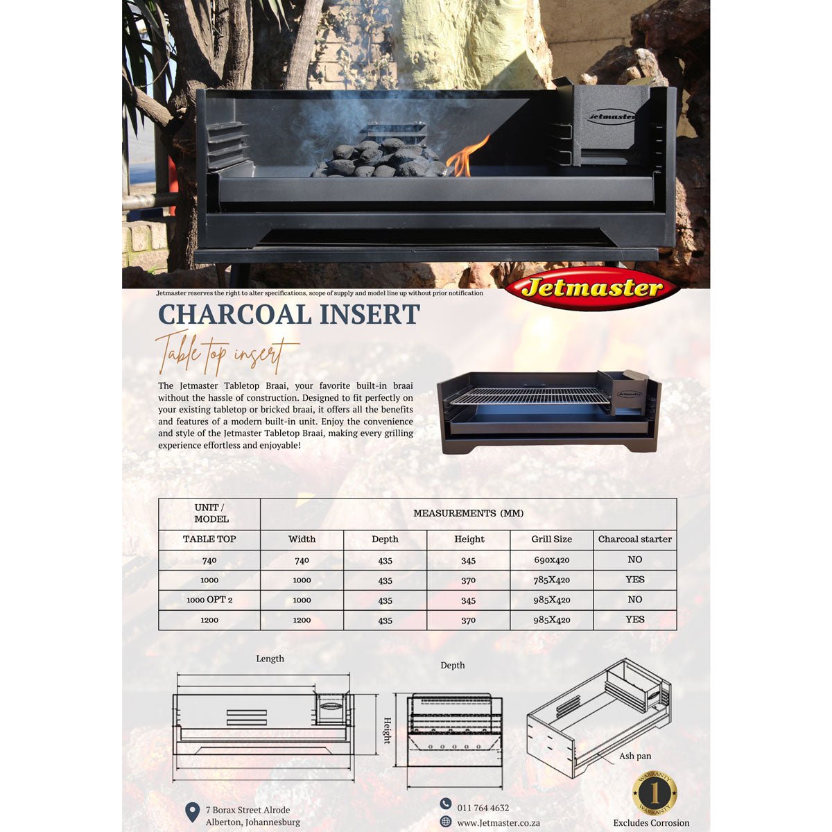 Jetmaster Patio Charcoal Range - Tabletop Braai Inserts - Various Sizes Available - Lifespace