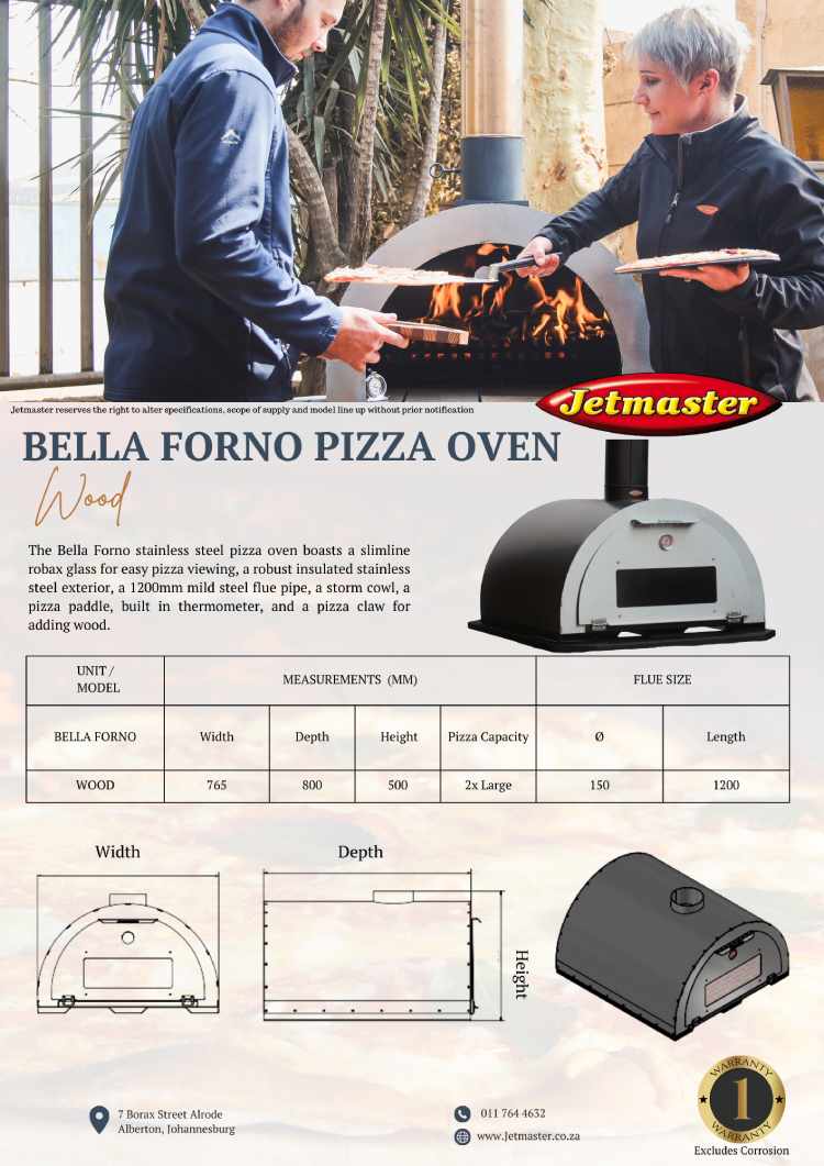 Jetmaster Stainless Bella Forno Pizza Oven including Flue Pipe and Storm Cowl - Lifespace