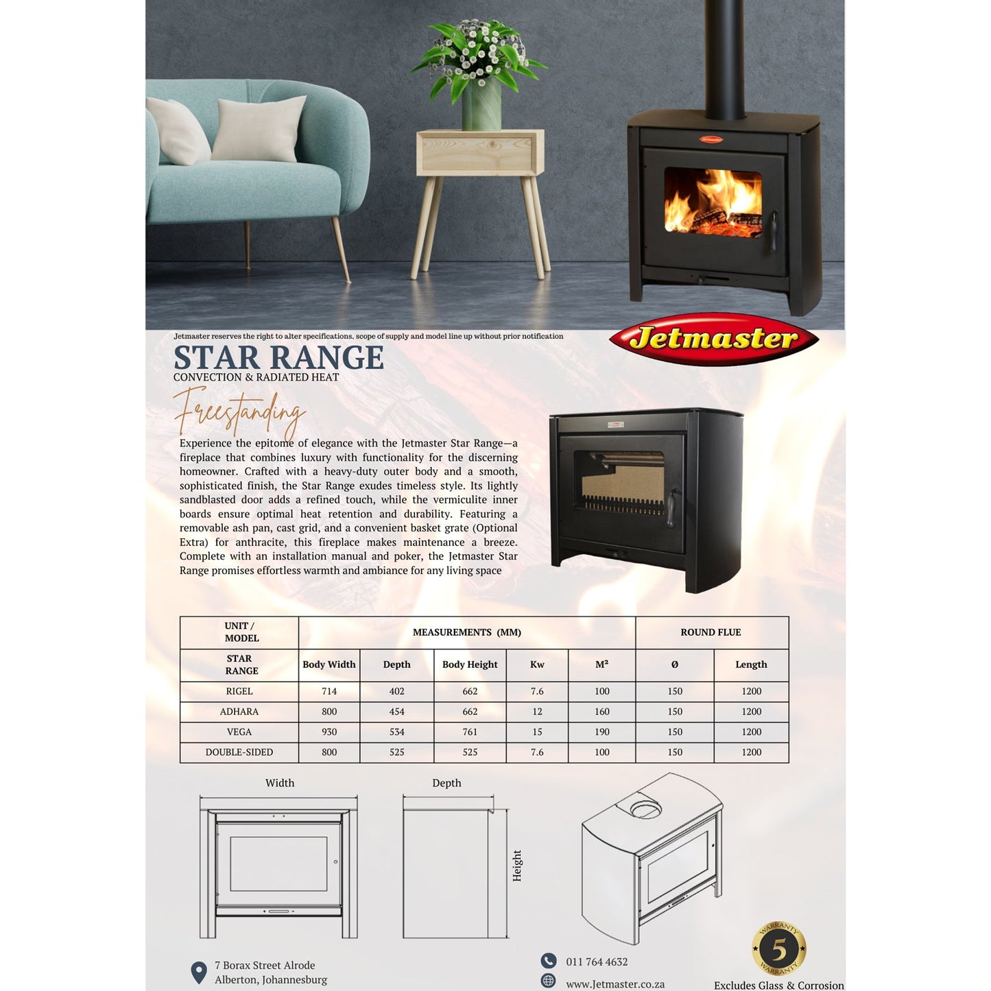 Jetmaster Star Range Slow Stove Fireplace (Freestanding or Built - In) - Various Options - Lifespace