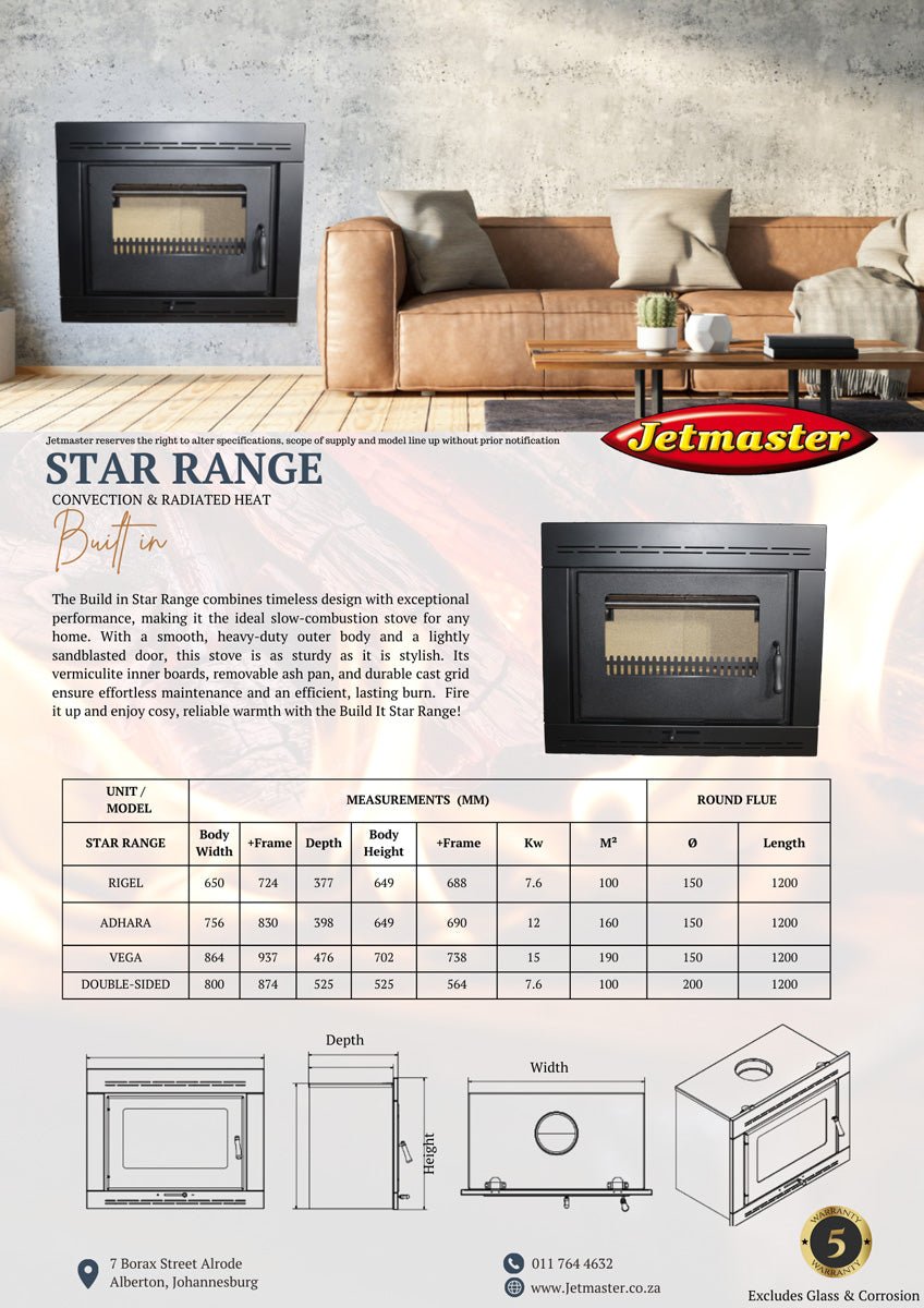 Jetmaster Star Range Slow Stove Fireplace (Freestanding or Built - In) - Various Options - Lifespace