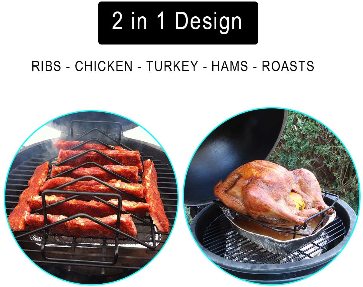 Lifespace 2-in-1 Rib Roast Rack - Black Porcelain Enamel - 3 Pack