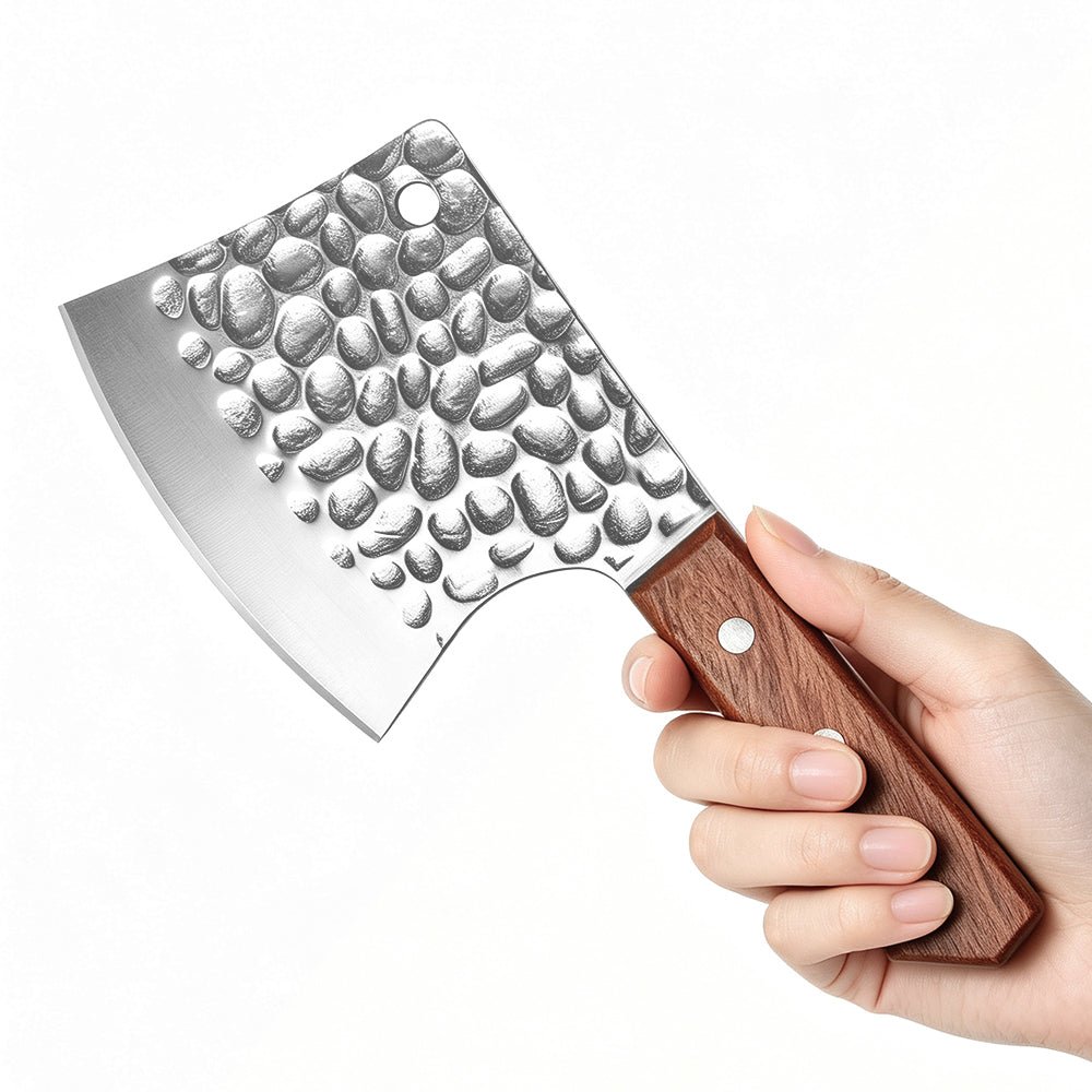 Lifespace 5" Hammered Butcher Chopping Cleaver with a Full Tang Rosewood Handle - Lifespace