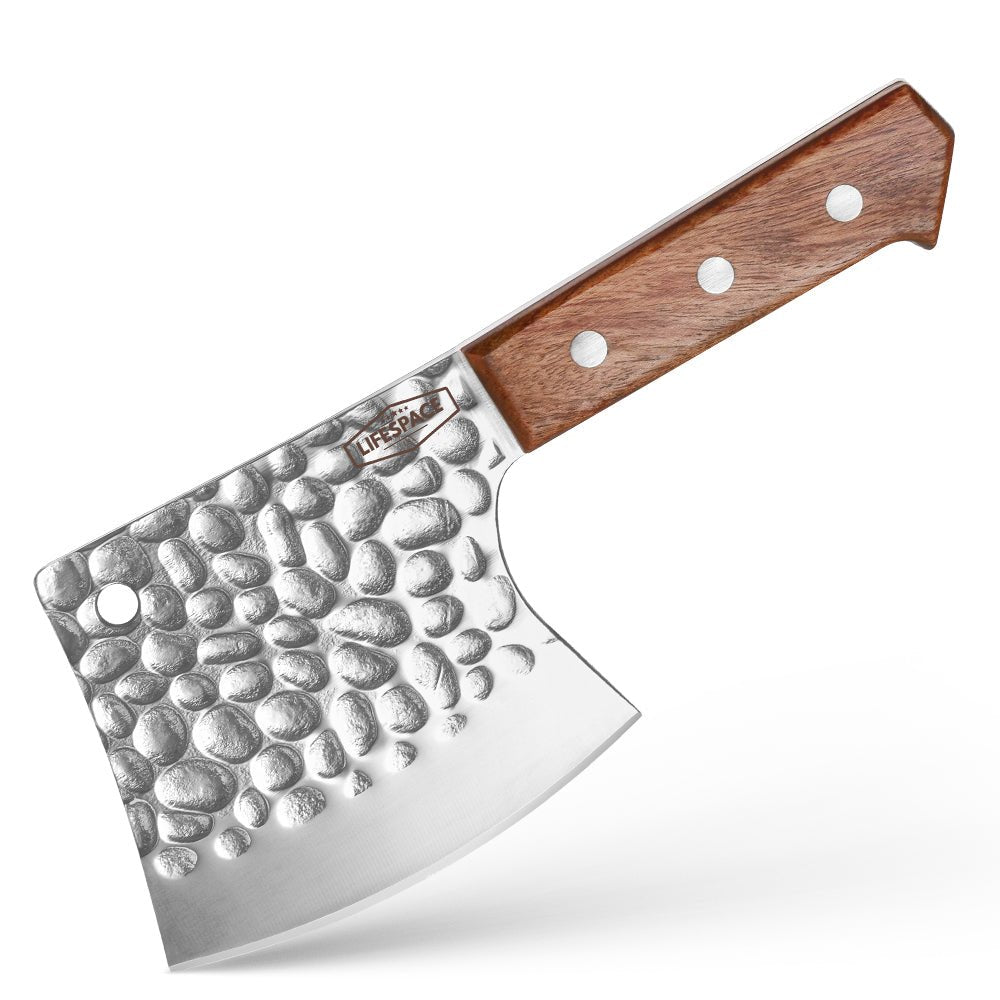 Lifespace 5" Hammered Butcher Chopping Cleaver with a Full Tang Rosewood Handle - Lifespace