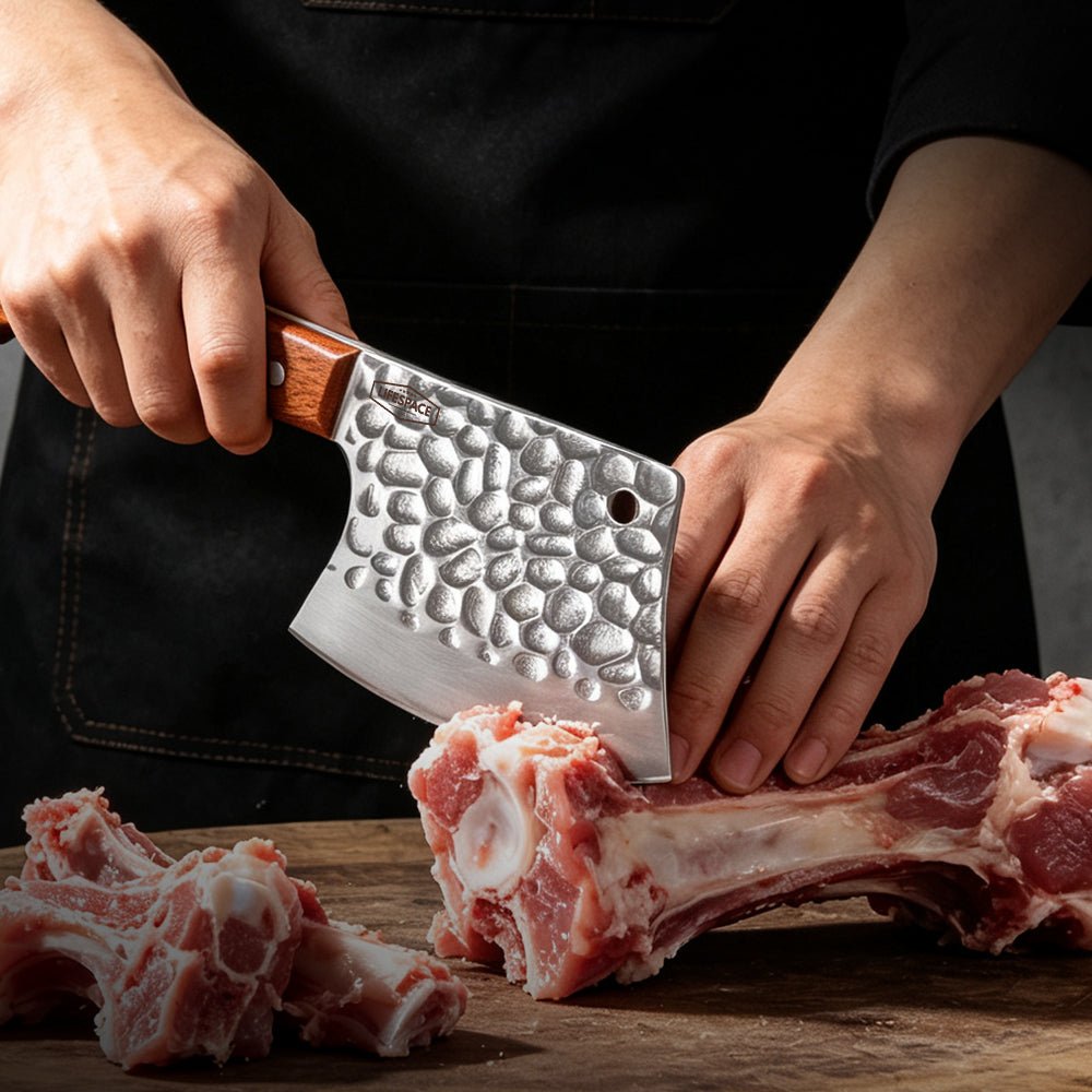 Lifespace 5" Hammered Butcher Chopping Cleaver with a Full Tang Rosewood Handle - Lifespace